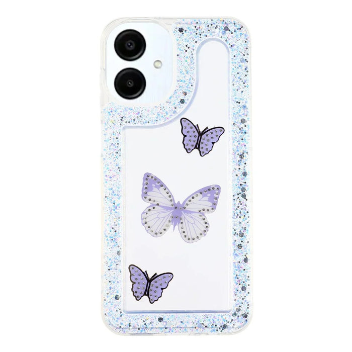 For Samsung Galaxy A05 4G Case DIY Butterfly Glitter Epoxy Soft TPU Phone Back Cover - Purple - 1