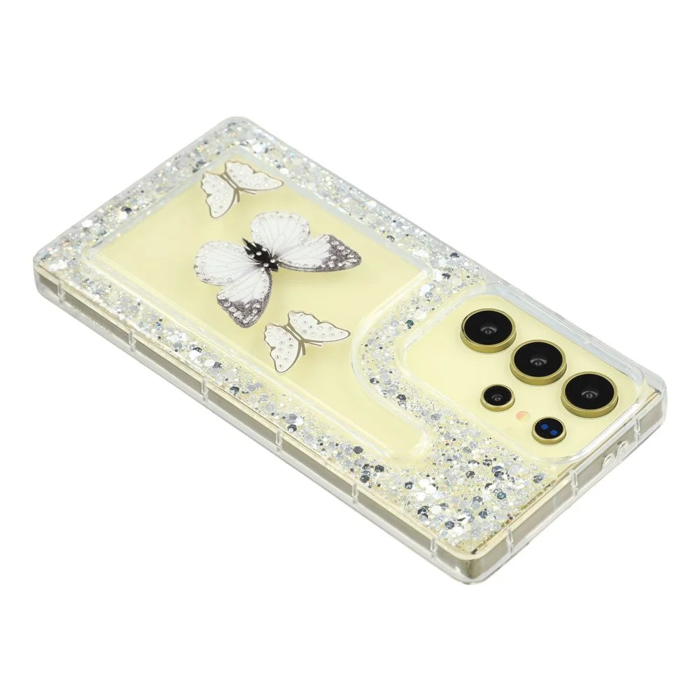 For Samsung Galaxy S24 Ultra Case DIY Butterfly Glitter Epoxy Soft TPU Phone Back Cover - White - 5