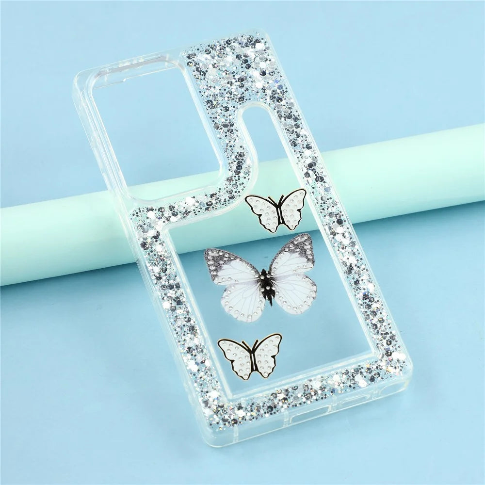 For Samsung Galaxy S24 Ultra Case DIY Butterfly Glitter Epoxy Soft TPU Phone Back Cover - White - 6
