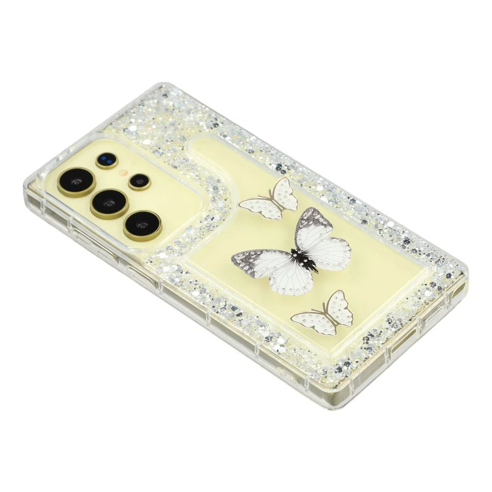 For Samsung Galaxy S23 Ultra Case DIY Butterfly Glitter Epoxy Soft TPU Phone Back Cover - White - 4