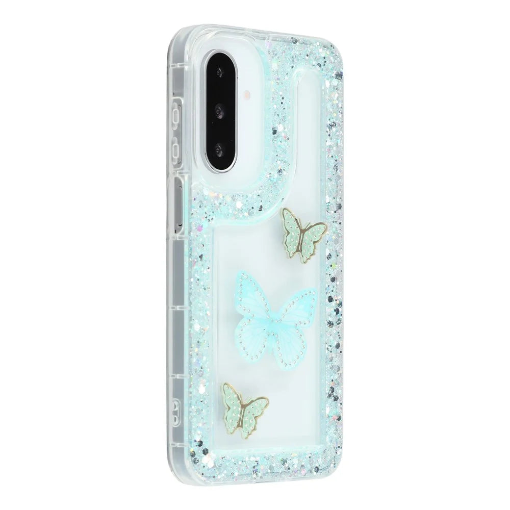 For Samsung Galaxy A36 5G / A56 5G Case DIY Butterfly Glitter Epoxy Soft TPU Phone Back Cover - Green - 1