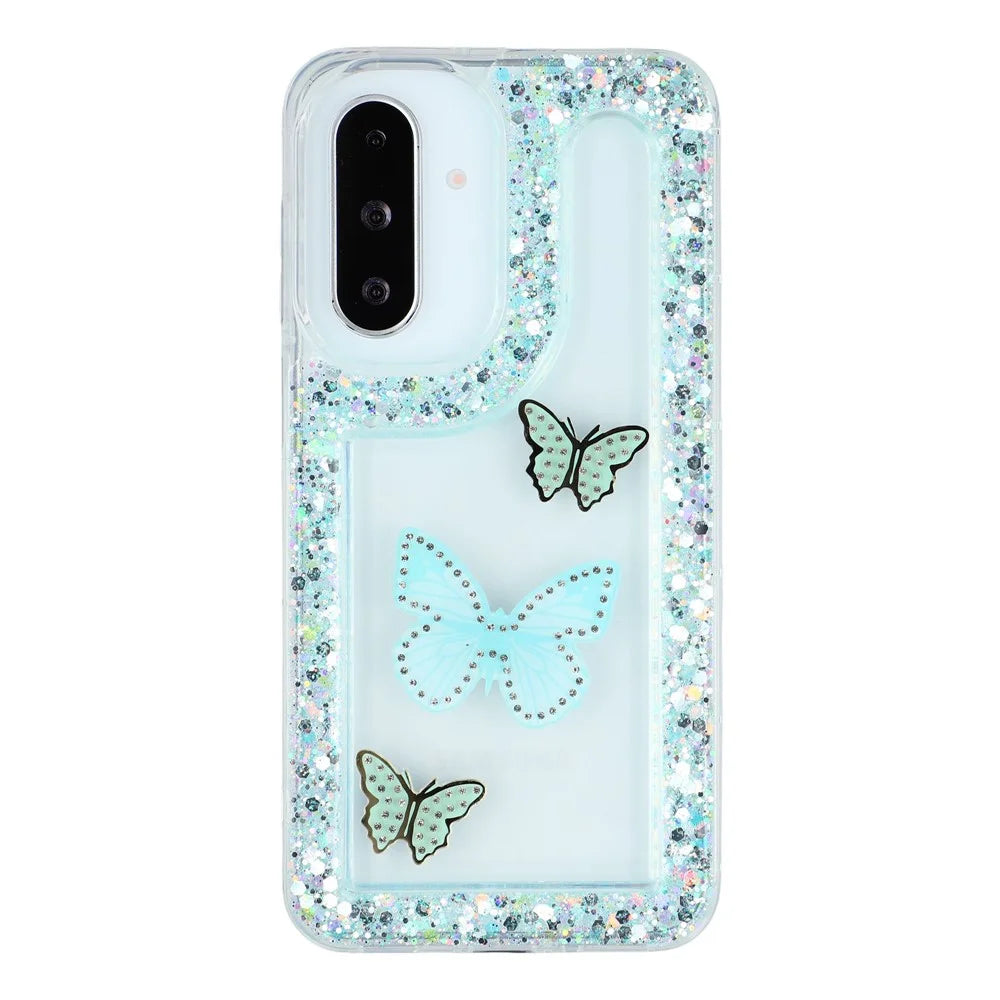 For Samsung Galaxy A36 5G / A56 5G Case DIY Butterfly Glitter Epoxy Soft TPU Phone Back Cover - Green - 3