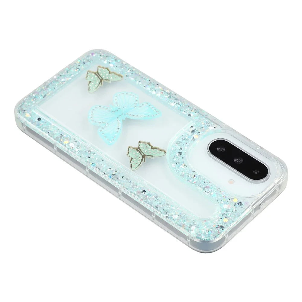 For Samsung Galaxy A36 5G / A56 5G Case DIY Butterfly Glitter Epoxy Soft TPU Phone Back Cover - Green - 5