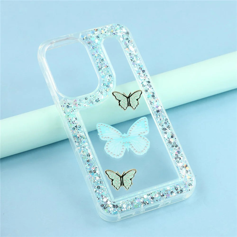 For Samsung Galaxy A36 5G / A56 5G Case DIY Butterfly Glitter Epoxy Soft TPU Phone Back Cover - Green - 6