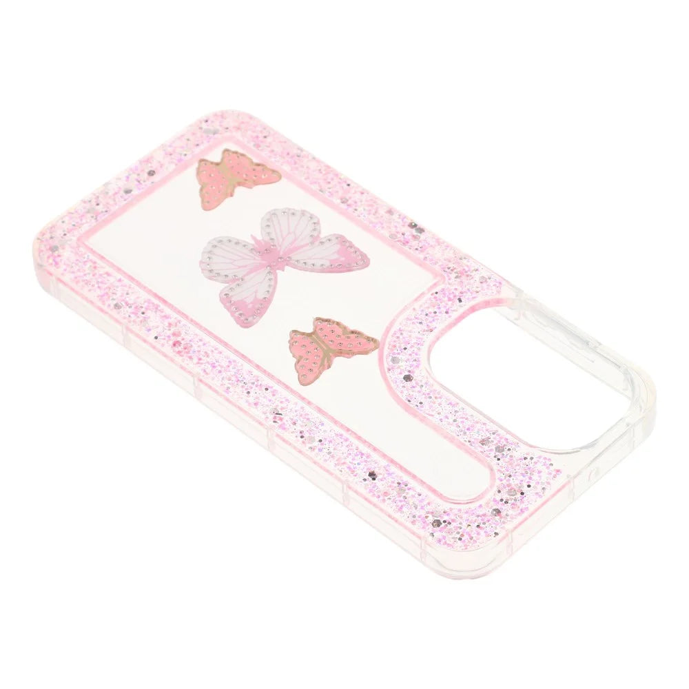 For Samsung Galaxy A35 5G Case DIY Butterfly Glitter Epoxy Soft TPU Phone Back Cover - Pink - 5