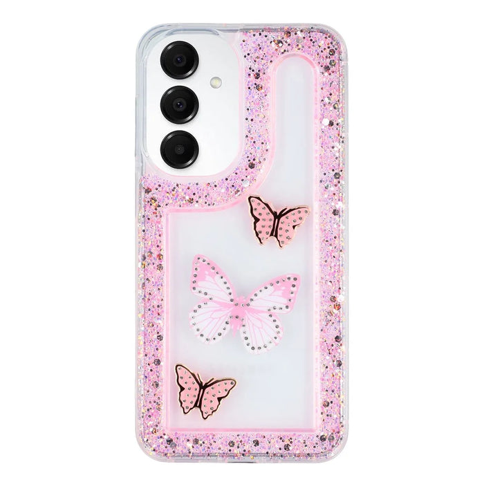 For Samsung Galaxy A54 5G Case DIY Butterfly Glitter Epoxy Soft TPU Phone Back Cover - Pink - 1