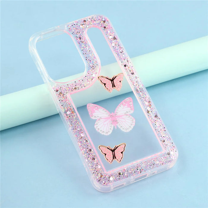 For Samsung Galaxy A54 5G Case DIY Butterfly Glitter Epoxy Soft TPU Phone Back Cover - Pink - 6