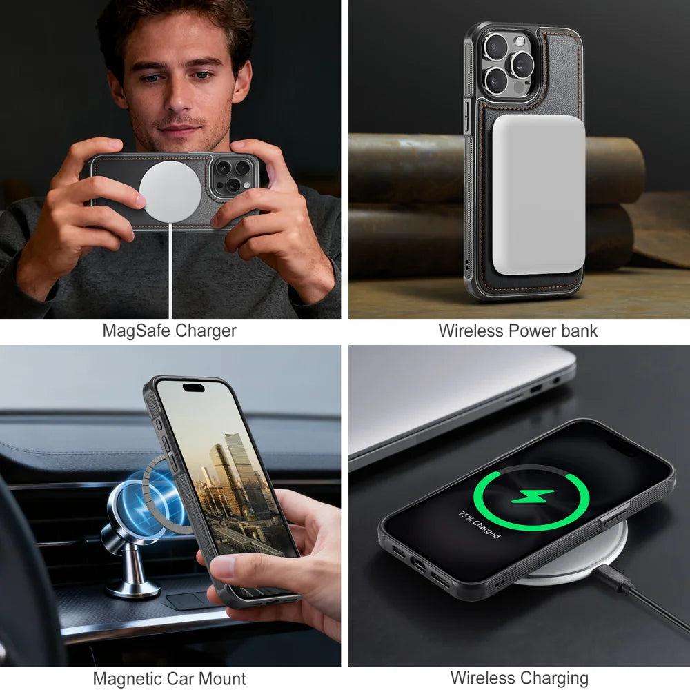 JEEHOOD For iPhone 14 Pro Case  J10  Compatible with MagSafe Leather Back Phone Cover with Detachable Card Holder Kickstand - Black - 5