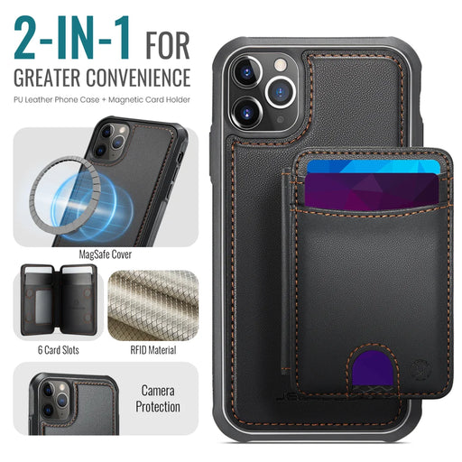JEEHOOD For iPhone 11 Pro Max Case  J10  Compatible with MagSafe Leather Back Phone Cover with Detachable Card Holder Kickstand - Black - 2