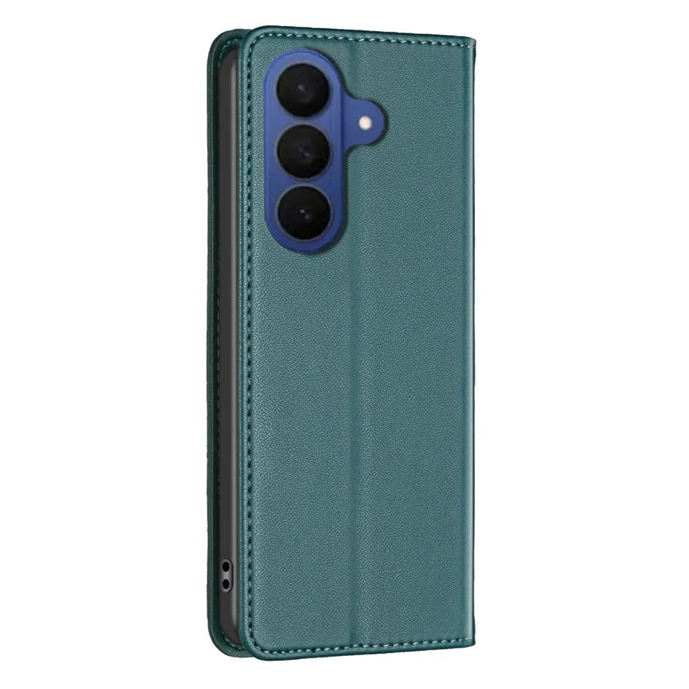BINFEN COLOR For Samsung Galaxy S26 Leather Case  BF18 Phone Stand Cover with Card Slots - Green - 3