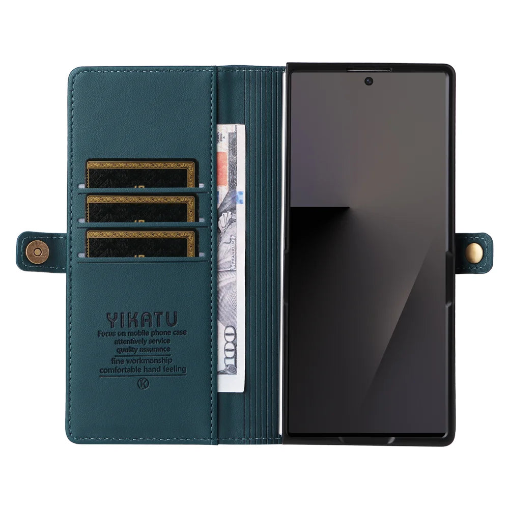 YIKATU For Samsung Galaxy Z Fold7 5G Phone Cases  Magnetic Closure PU Leather Mobile Cover - Green - 4
