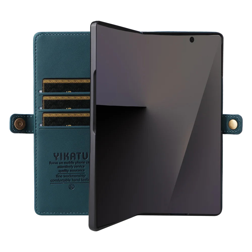 YIKATU For Samsung Galaxy Z Fold7 5G Phone Cases  Magnetic Closure PU Leather Mobile Cover - Green - 5