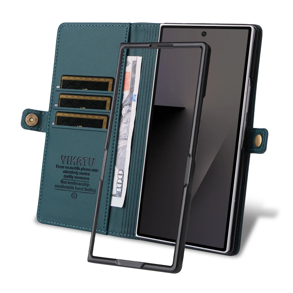 YIKATU For Samsung Galaxy Z Fold7 5G Phone Cases  Magnetic Closure PU Leather Mobile Cover - Green - 6