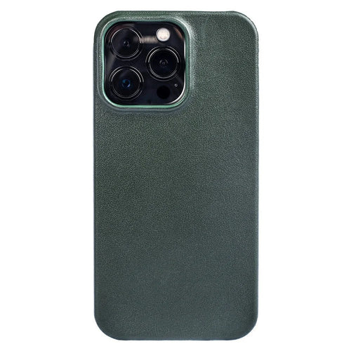 For iPhone 16 Pro Case Nappa Texture Genuine Cow Leather + PC Phone Cover - Dark Green - 1