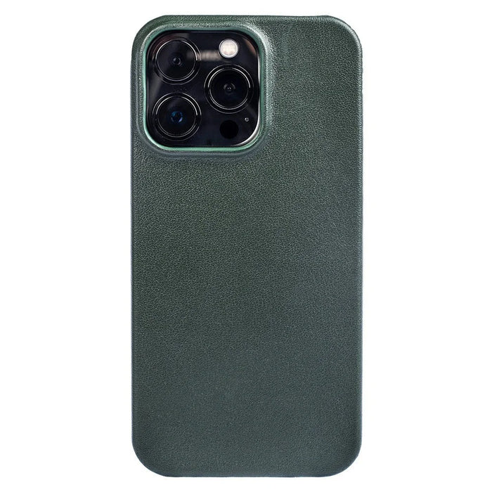 For iPhone 16 Pro Case Nappa Texture Genuine Cow Leather + PC Phone Cover - Dark Green - 1