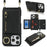 For iPhone 16 Pro Max Case Card Bag Ring Holder Litchi Texture Leather + TPU Phone Cover with Long Strap - Black - 1