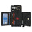 For iPhone 16 Case Card Bag Ring Holder Litchi Texture Leather + TPU Phone Cover with Long Strap - Black - 2