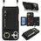 For iPhone 16 Plus Case Card Bag Ring Holder Litchi Texture Leather+TPU Phone Cover with Long Strap - Black - 1