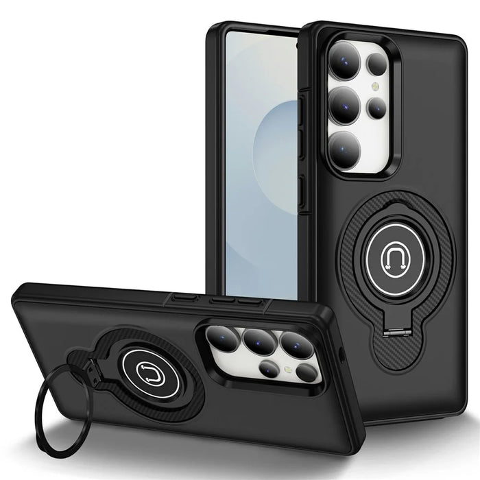For Samsung Galaxy S25 Ultra Case Kickstand PC + TPU Phone Back Cover Car Mount Compatible - Black - 1