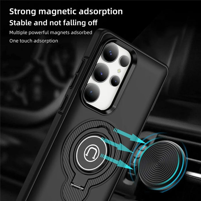 For Samsung Galaxy S25 Ultra Case Kickstand PC + TPU Phone Back Cover Car Mount Compatible - Black - 2
