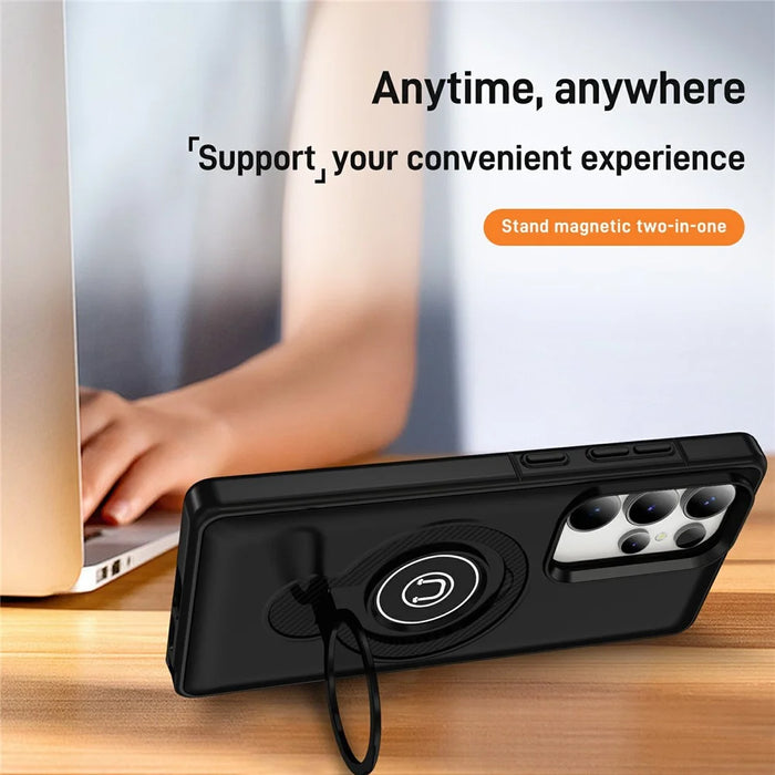 For Samsung Galaxy S25 Ultra Case Kickstand PC + TPU Phone Back Cover Car Mount Compatible - Black - 4