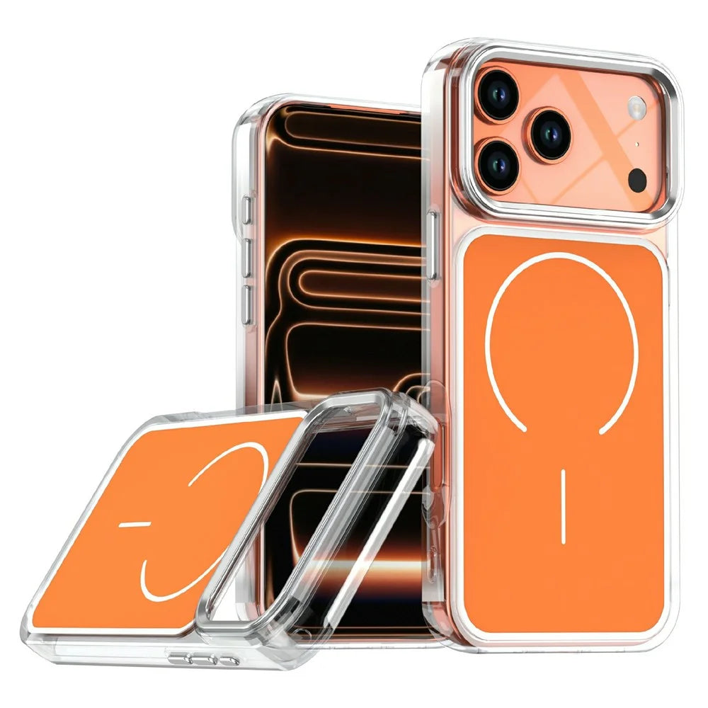 For iPhone 17 Pro Max Case Compatible with MagSafe Electroplated Acrylic TPU Phone Back Cover - Orange - 1