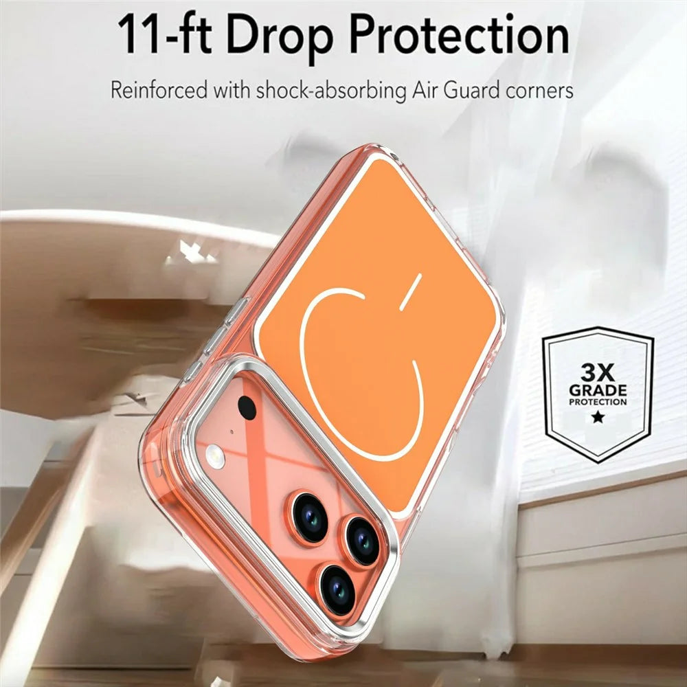 For iPhone 17 Pro Max Case Compatible with MagSafe Electroplated Acrylic TPU Phone Back Cover - Orange - 2