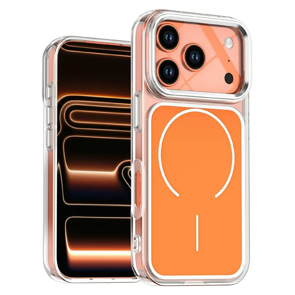 For iPhone 17 Pro Case Compatible with MagSafe Electroplated Acrylic TPU Phone Back Cover - Orange - 1