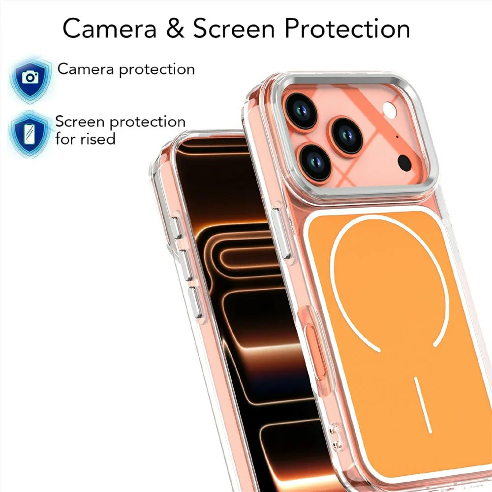 For iPhone 17 Pro Case Compatible with MagSafe Electroplated Acrylic TPU Phone Back Cover - Orange - 4
