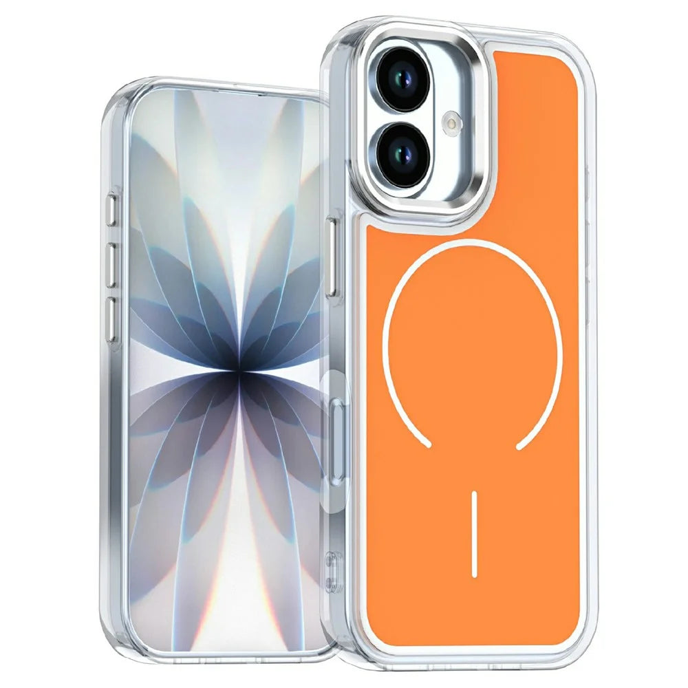 For iPhone 17 Case Compatible with MagSafe Electroplated Acrylic TPU Phone Back Cover - Orange - 1