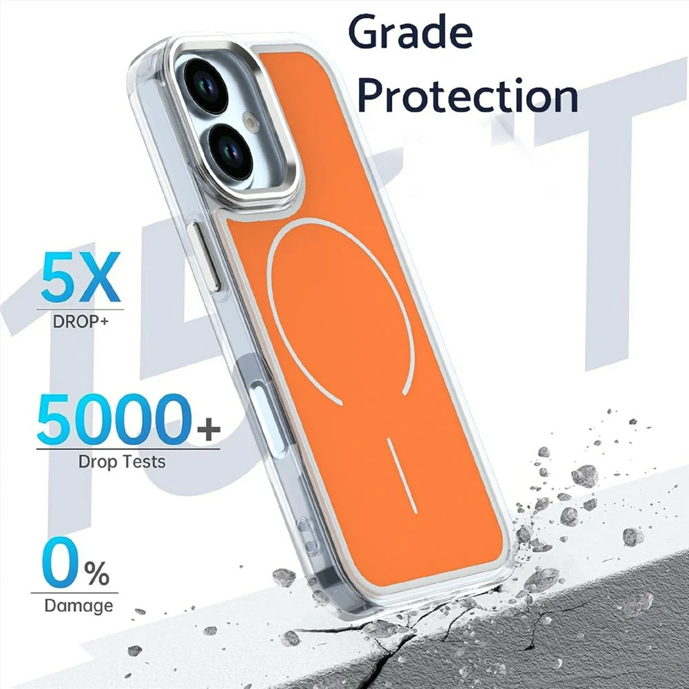 For iPhone 17 Case Compatible with MagSafe Electroplated Acrylic TPU Phone Back Cover - Orange - 3