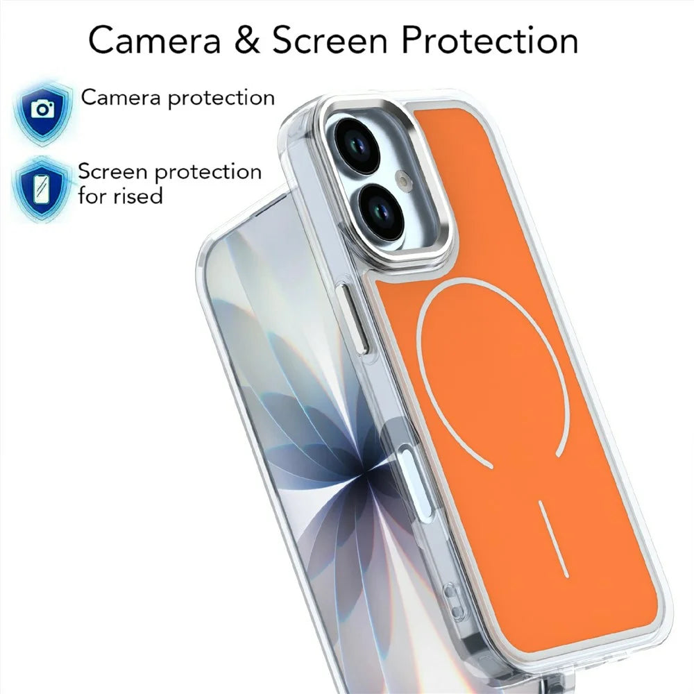 For iPhone 17 Case Compatible with MagSafe Electroplated Acrylic TPU Phone Back Cover - Orange - 4