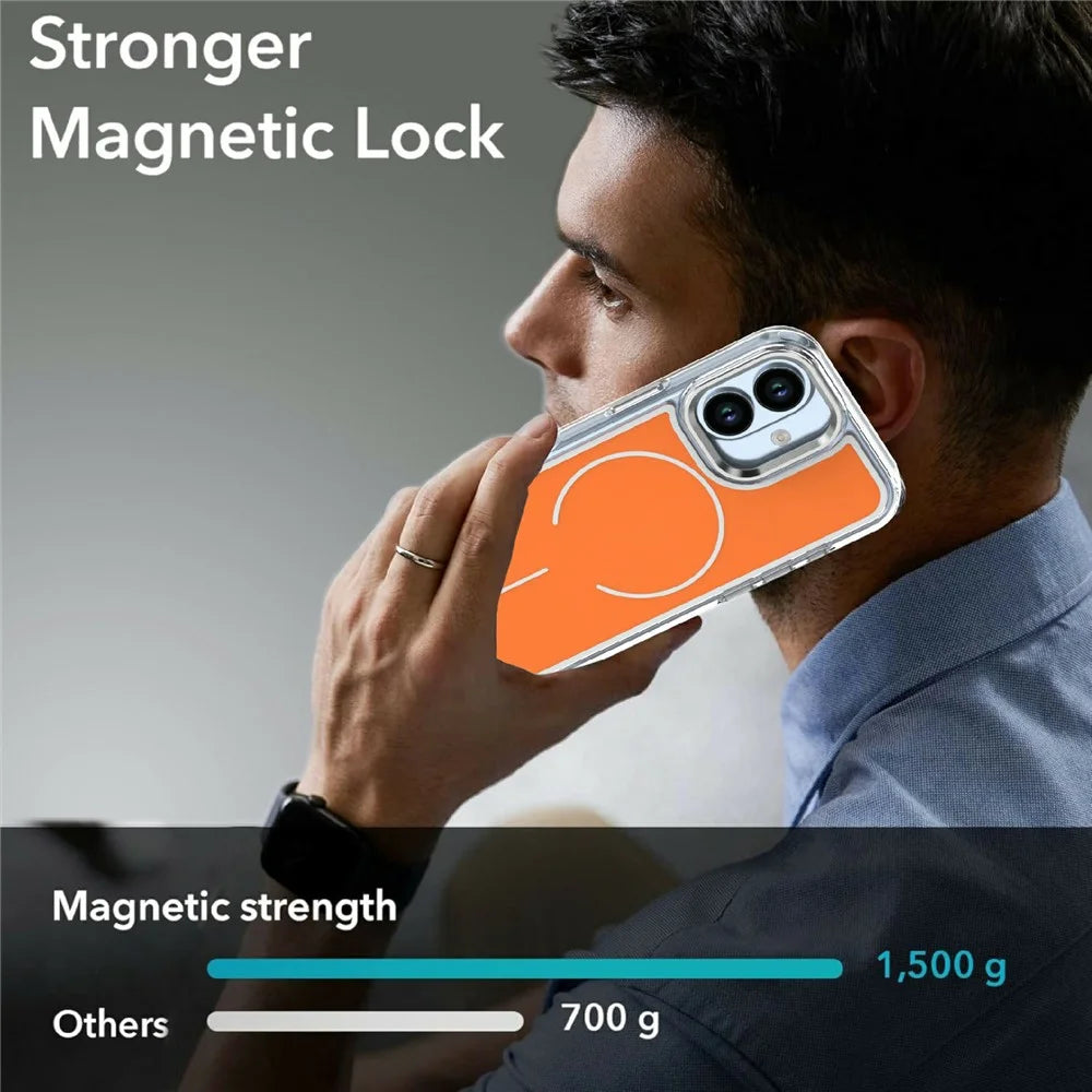 For iPhone 17 Case Compatible with MagSafe Electroplated Acrylic TPU Phone Back Cover - Orange - 6