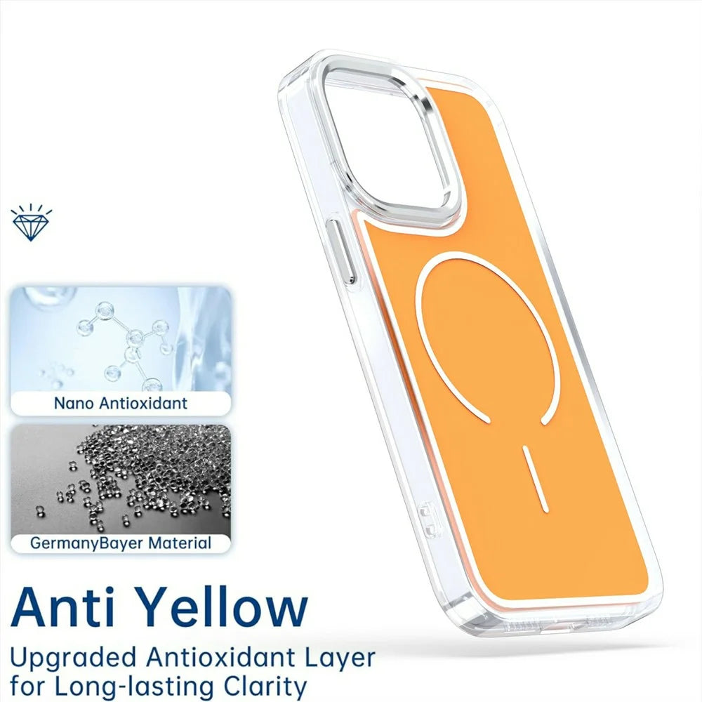 For iPhone 16 Pro Case Compatible with MagSafe Electroplated Acrylic TPU Phone Back Cover - Orange - 5