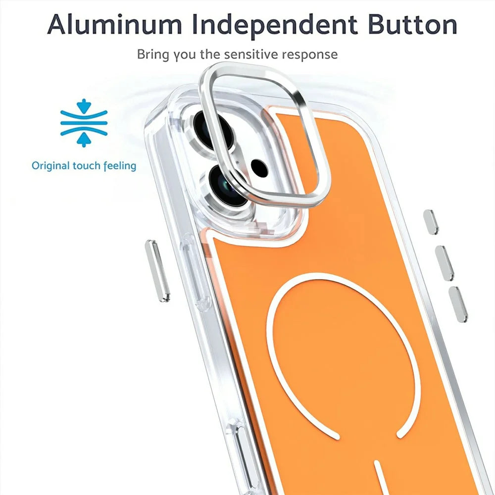 For iPhone 16 Case Compatible with MagSafe Electroplated Acrylic TPU Phone Back Cover - Orange - 2