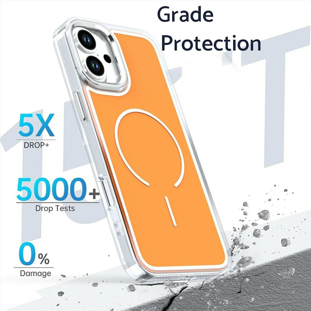 For iPhone 16 Case Compatible with MagSafe Electroplated Acrylic TPU Phone Back Cover - Orange - 3