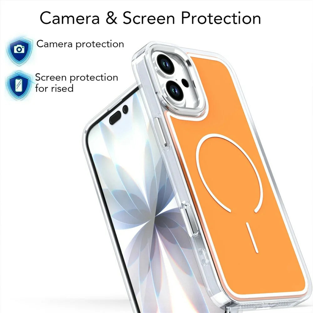 For iPhone 16 Plus Case Compatible with MagSafe Electroplated Acrylic TPU Phone Back Cover - Orange - 4