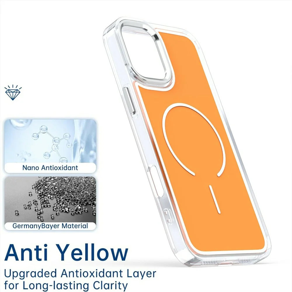 For iPhone 16 Plus Case Compatible with MagSafe Electroplated Acrylic TPU Phone Back Cover - Orange - 5