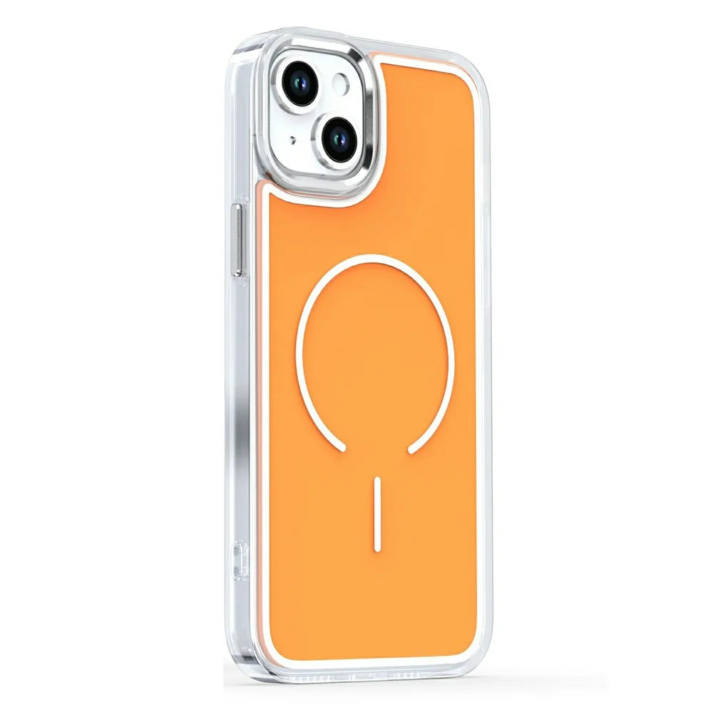 For iPhone 15 Case Compatible with MagSafe Electroplated Acrylic TPU Phone Back Cover - Orange - 1
