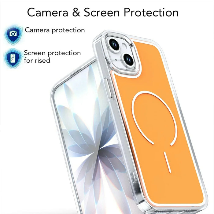 For iPhone 15 Case Compatible with MagSafe Electroplated Acrylic TPU Phone Back Cover - Orange - 4
