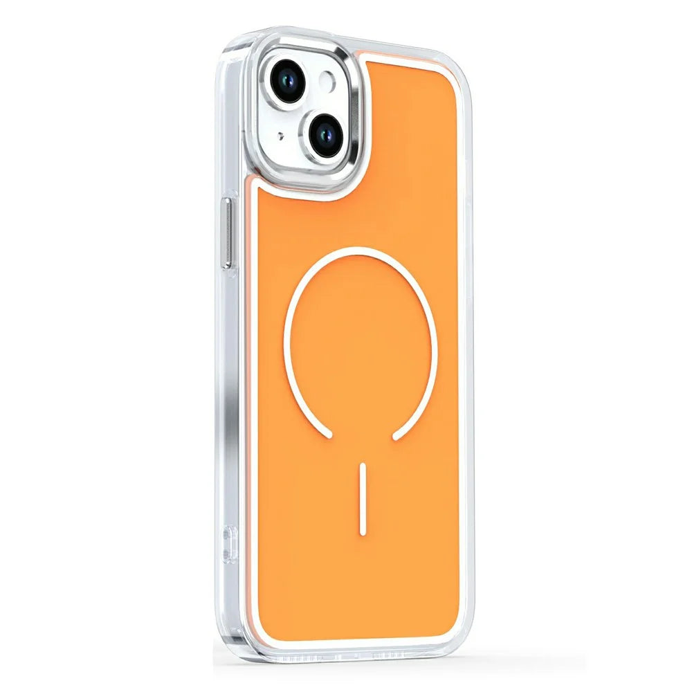 For iPhone 15 Plus Case Compatible with MagSafe Electroplated Acrylic TPU Phone Back Cover - Orange - 1
