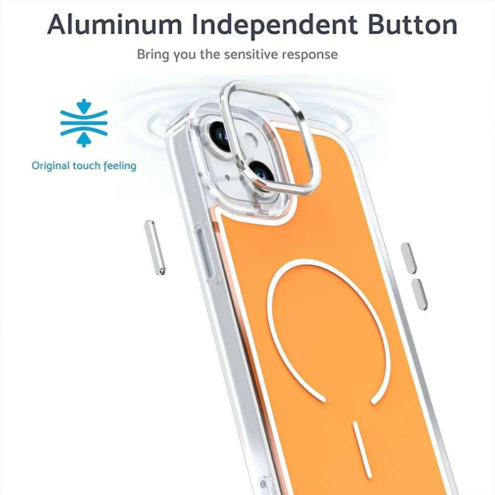 For iPhone 15 Plus Case Compatible with MagSafe Electroplated Acrylic TPU Phone Back Cover - Orange - 2