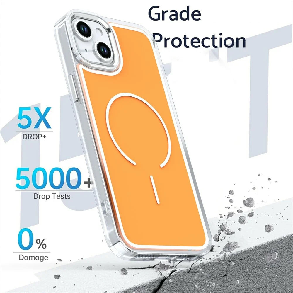 For iPhone 15 Plus Case Compatible with MagSafe Electroplated Acrylic TPU Phone Back Cover - Orange - 3