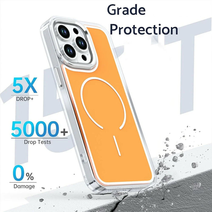 For iPhone 15 Pro Case Compatible with MagSafe Electroplated Acrylic TPU Phone Back Cover - Orange - 3