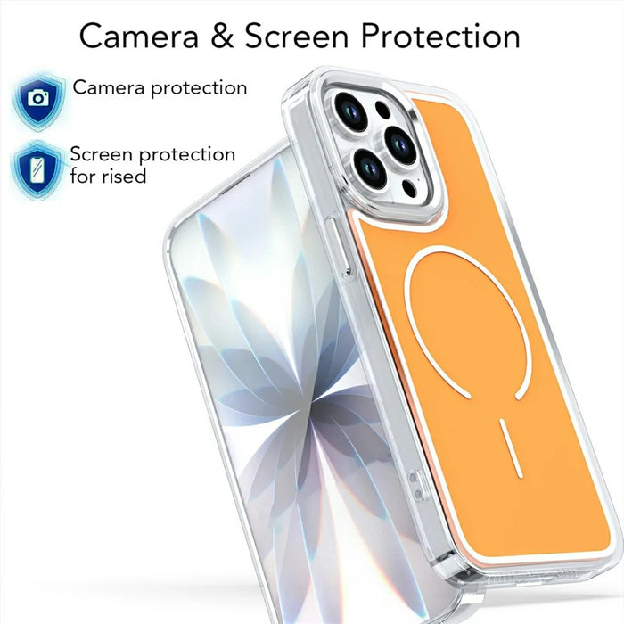 For iPhone 15 Pro Case Compatible with MagSafe Electroplated Acrylic TPU Phone Back Cover - Orange - 4