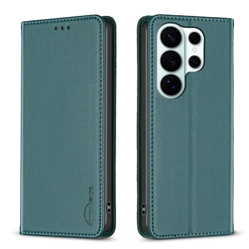 BINFEN COLOR For Samsung Galaxy S26 Ultra Leather Case  BF18 Phone Stand Cover with Card Slots - Green - 1