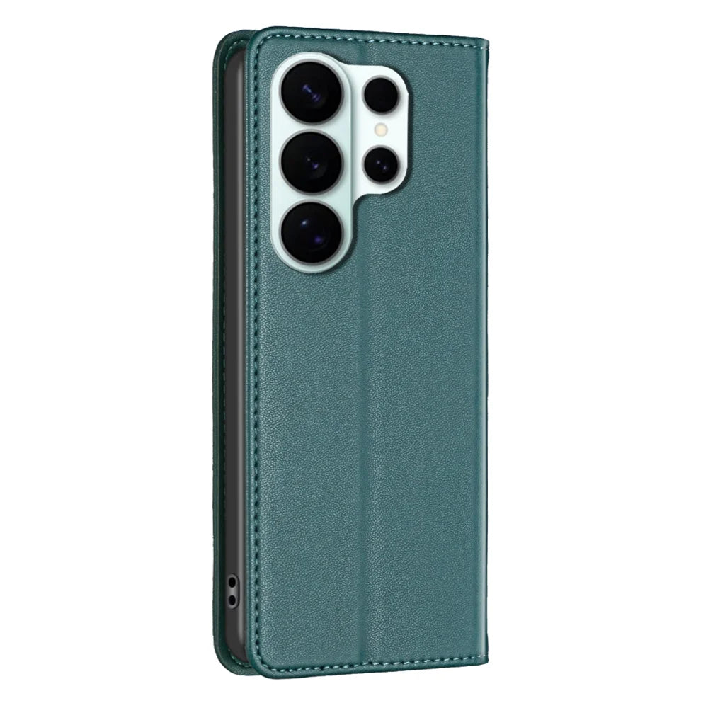 BINFEN COLOR For Samsung Galaxy S26 Ultra Leather Case  BF18 Phone Stand Cover with Card Slots - Green - 3