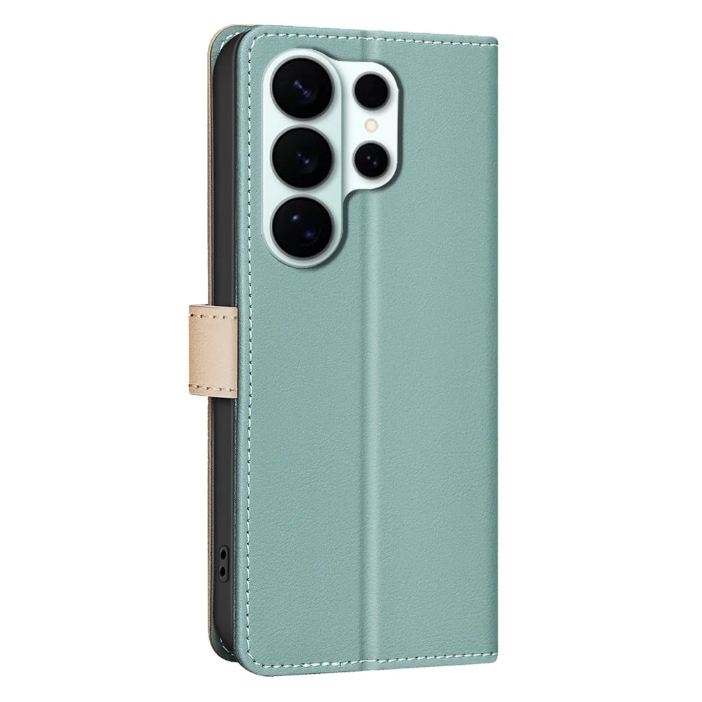 BINFEN COLOR For Samsung Galaxy S26 Ultra Leather Case  Splicing Color RFID Blocking Wallet Stand Phone Cover - Green - 3