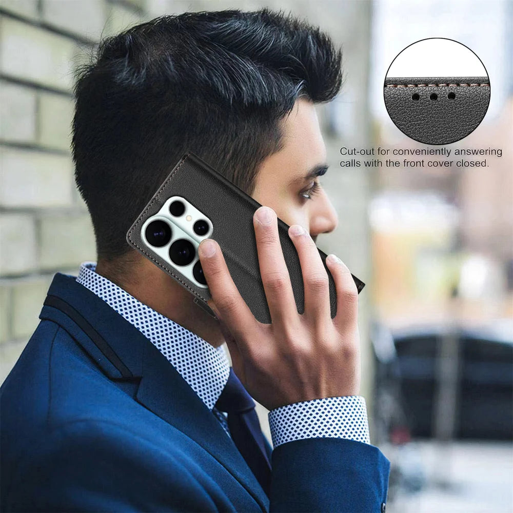 BINFEN COLOR For Samsung Galaxy S26 Ultra Leather Case  BF32 Wallet RFID Blocking Phone Cover - Black - 4