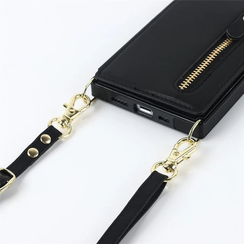 Shockproof Case for iPhone 13 6.1 inch Anti-Drop Wallet Phone Case TPU PU Leather Protective Cover with Zippered Pouch / Shoulder Strap - Black - 7